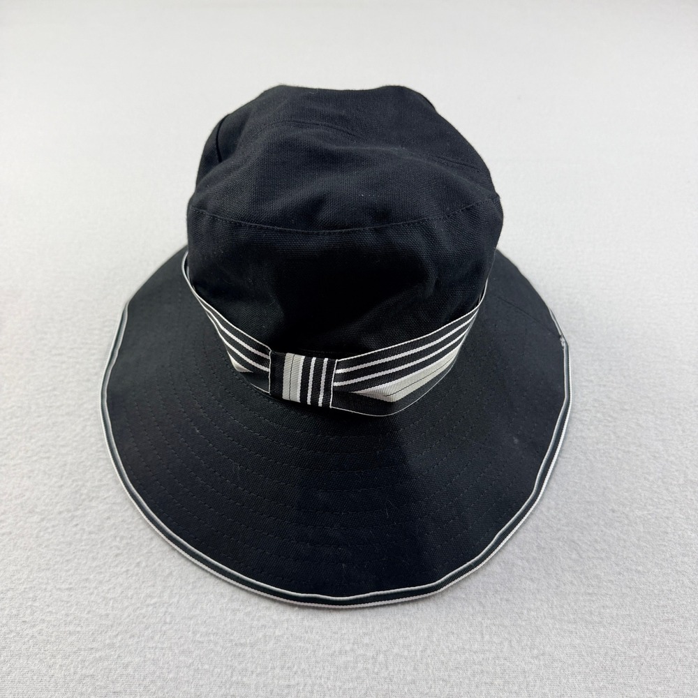 Solumbra Womens Sz M Black Canvas Wide Brim Sun Hat Striped Bow UV Packable